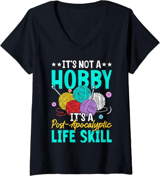 Womens Funny Knitting Knitters Women Yarn Enthusiast Knit Lover V-Neck