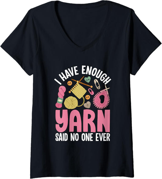 Womens Funny Knitting Quote with Yarn Elements V-Neck