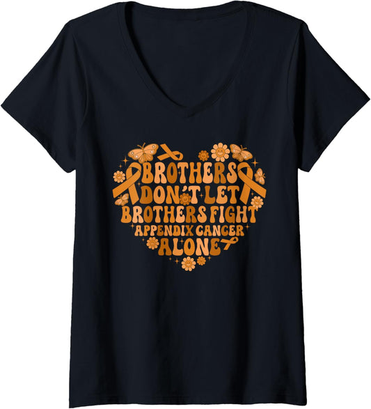 Womens Groovy Brothers Don't Let Brothers Fight Appendix Cancer Alo V-Neck