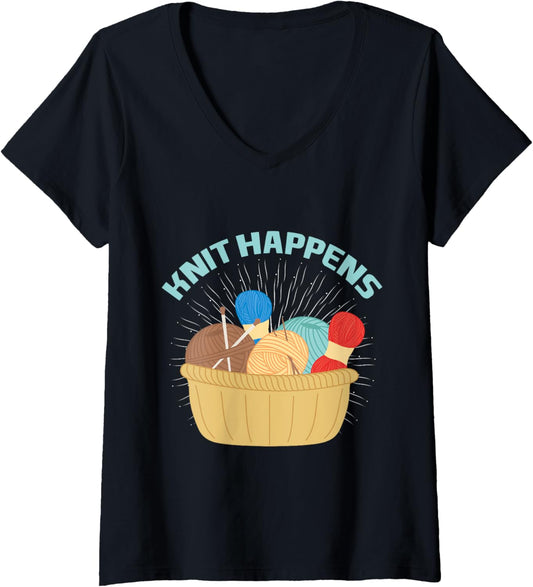 Womens Yarn Collection KNIT HAPPENS Funny Yarn Collector V-Neck