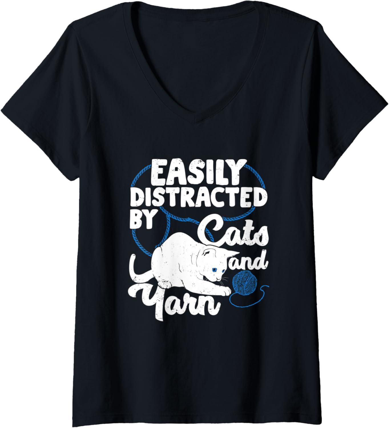 Womens Easily Distracted By Cats And Yarn V-Neck