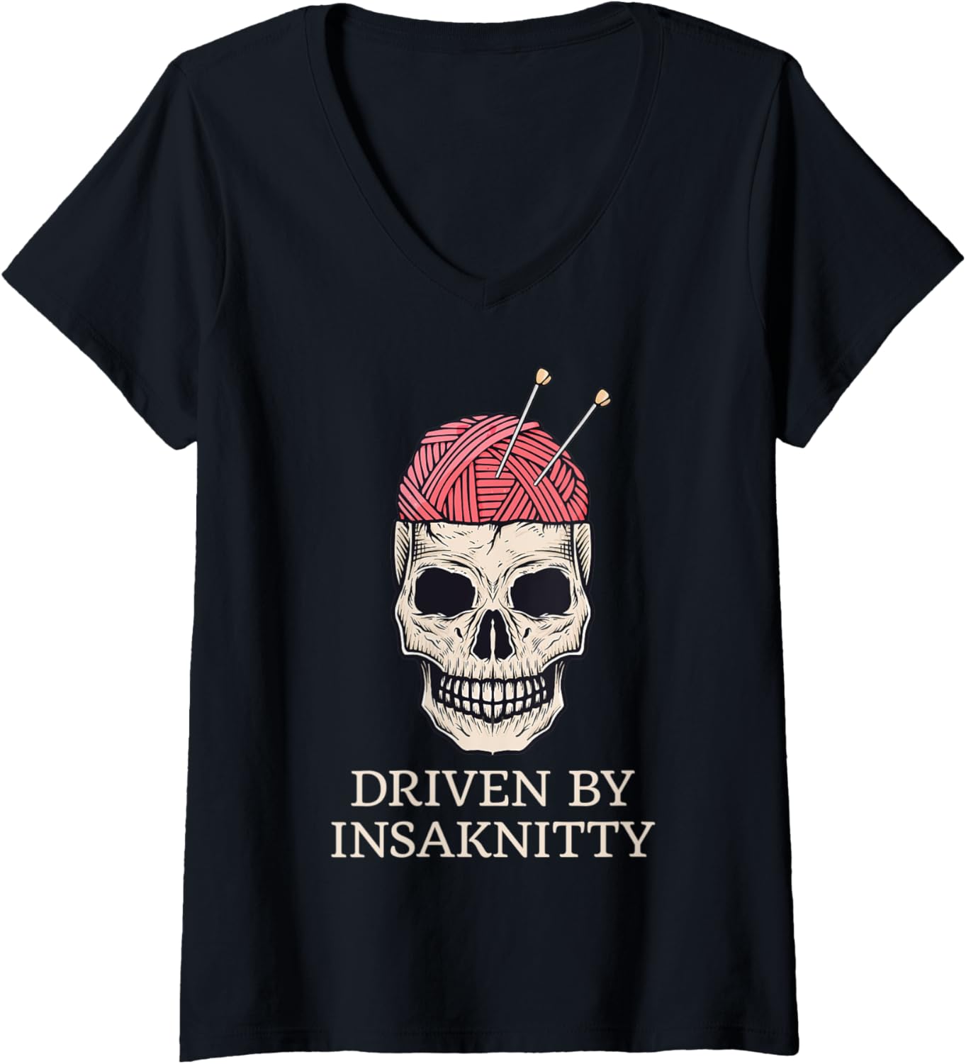 Womens Insaknitty Funny Knitting Knitter Yarn V-Neck