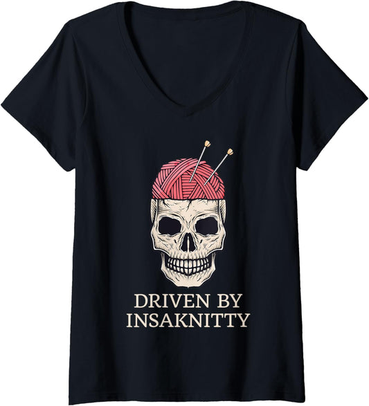 Womens Insaknitty Funny Knitting Knitter Yarn V-Neck