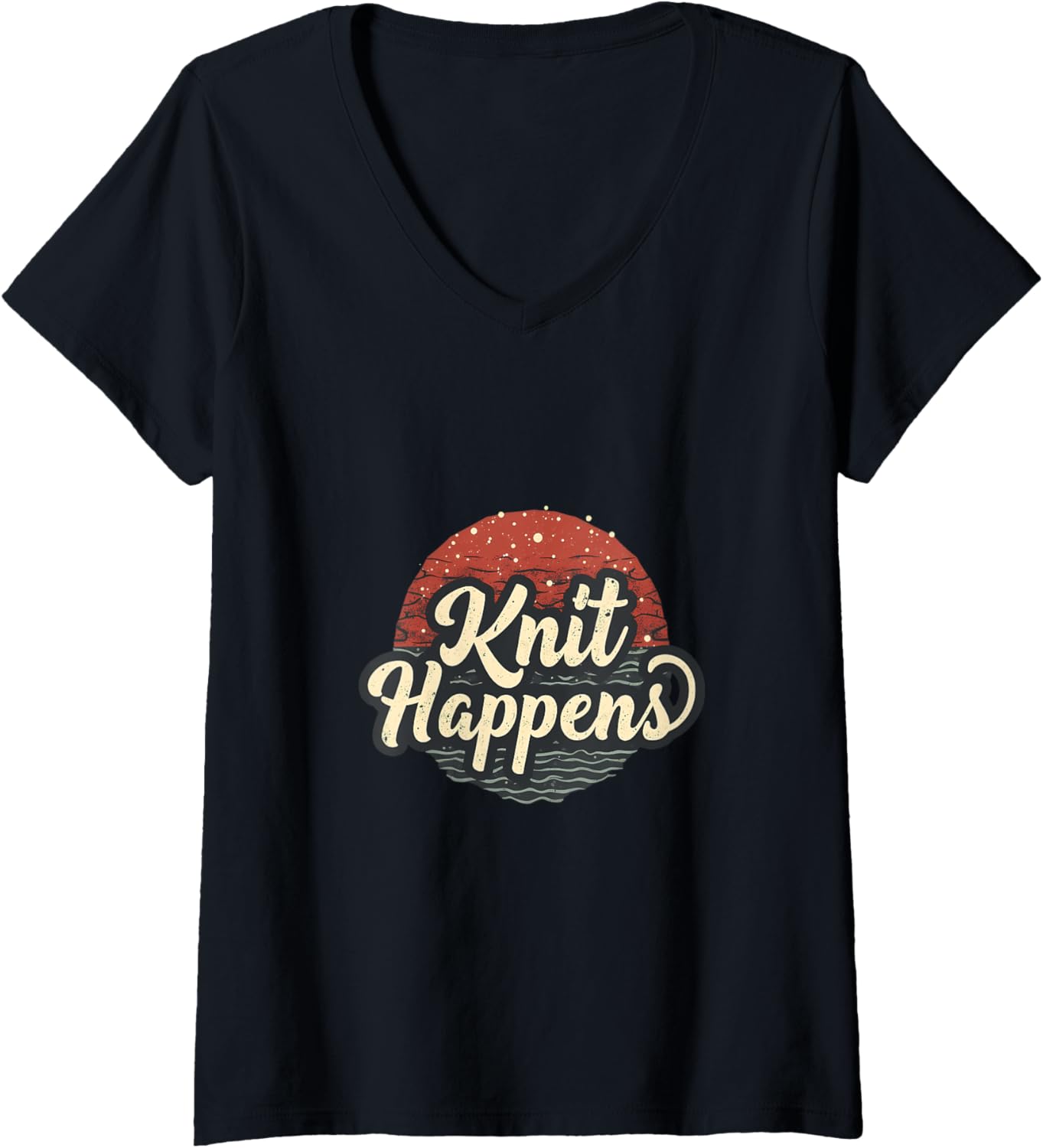 Womens Knit Happens Retro Sunset Yarn Lovers V-Neck