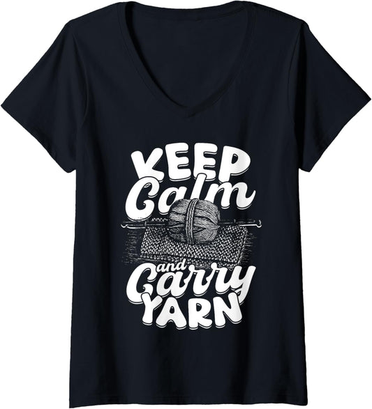Womens Knitting Yarn Knitter Keep calm and carry yarn V-Neck