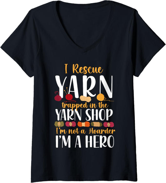 Womens Knitting Knitter I Rescue Yarn Trapped In The Yarn Shop I'm V-Neck
