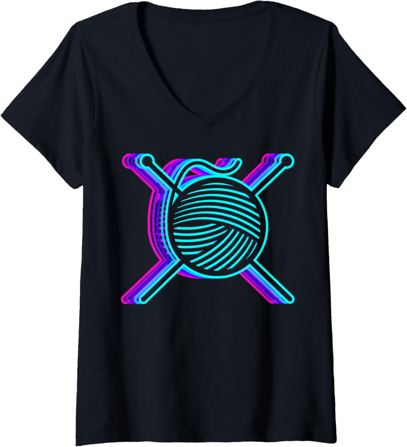 Womens Retro Knitting Knitter Crochet Yarn Vaporwave V-Neck