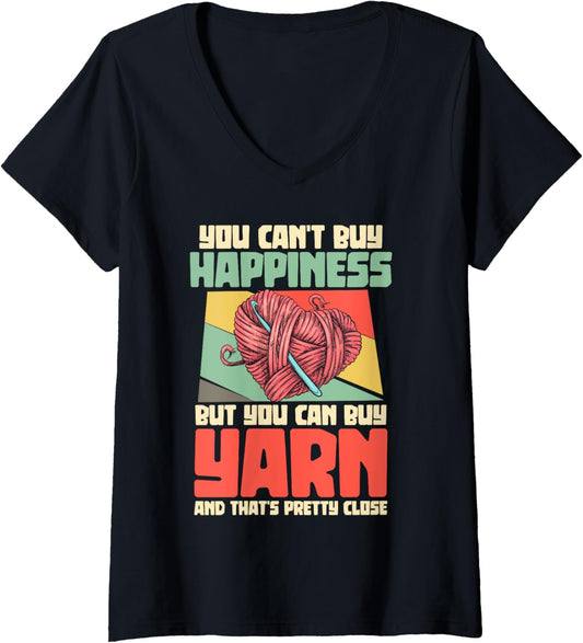 Womens You Can't Buy Happiness But You Can Buy Yarn Crocheter Gifts V-Neck