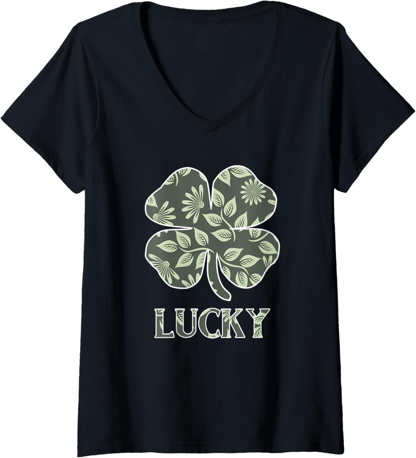 Womens St Patrick's Day Shamrock Designs Lucky Floral Wall Art V Neck