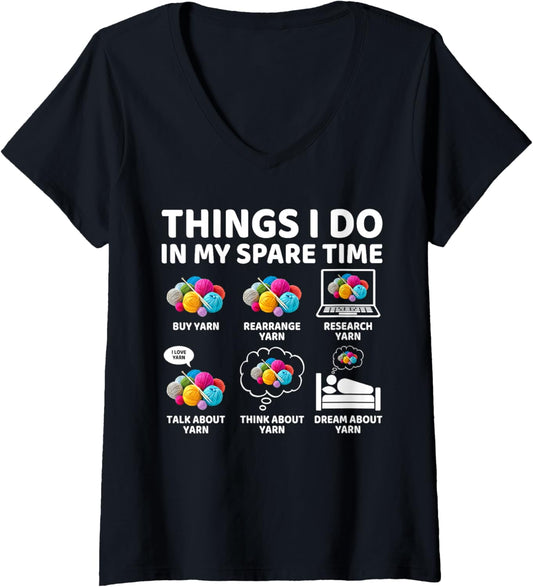 Womens Things I Do in My Spare Time Funny Crochet Crocheting Yarn V-Neck