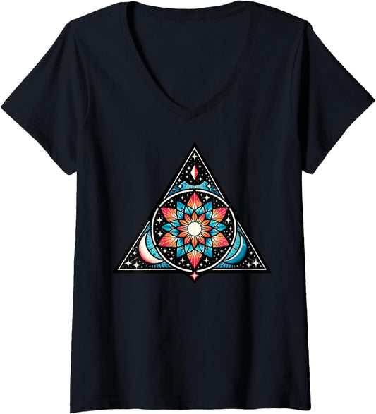 Womens Geometric Floral Mandala Art For Designation V Neck