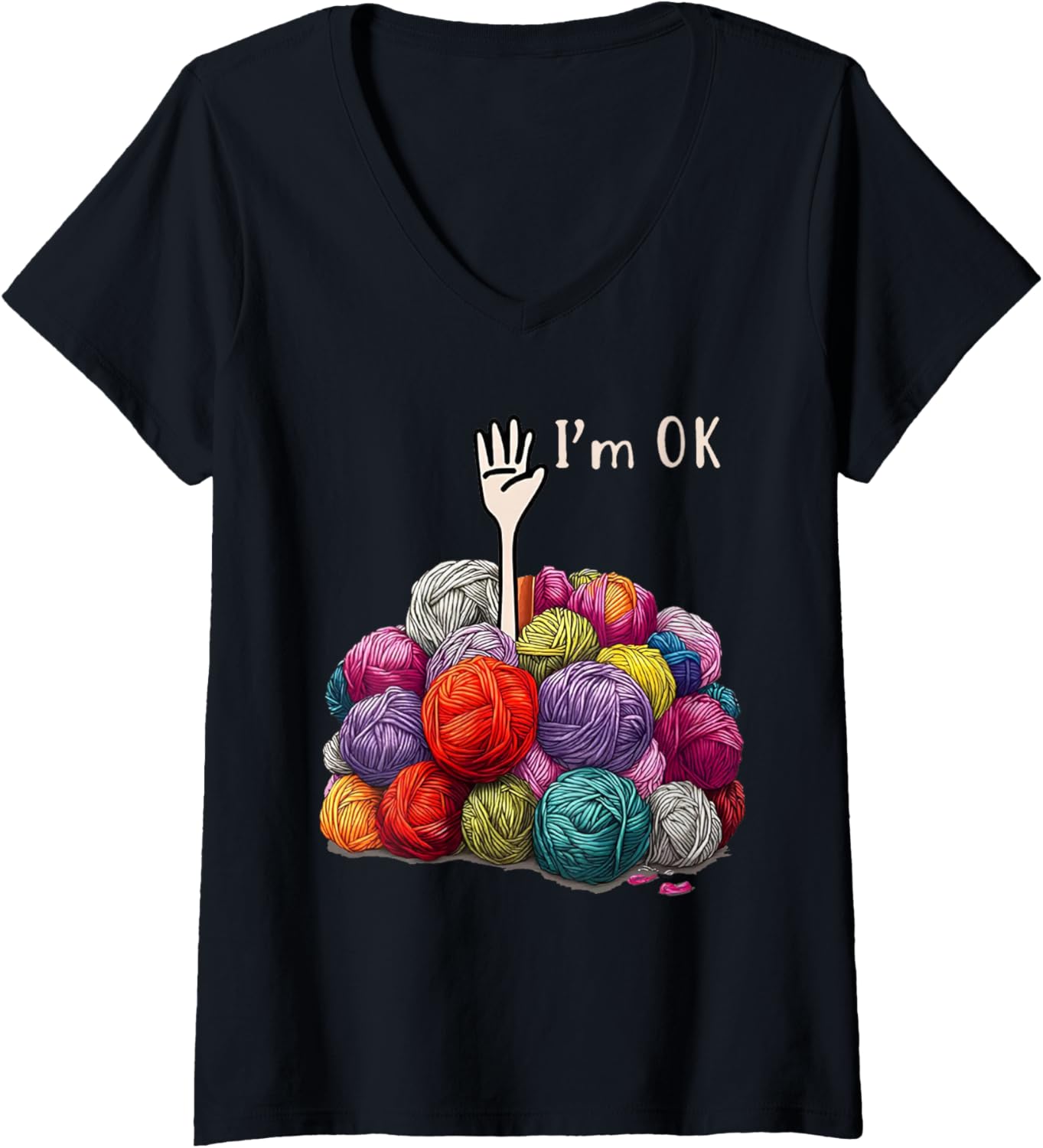 Womens Full of Yarns I'm Ok Crocheting Yarn Lover V-Neck