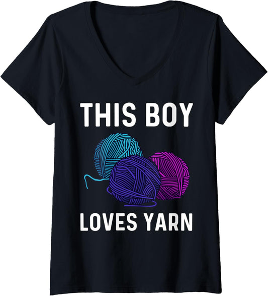 Womens Funny Knitting Gift For Boys Kids Crochet Yarn Thread V-Neck