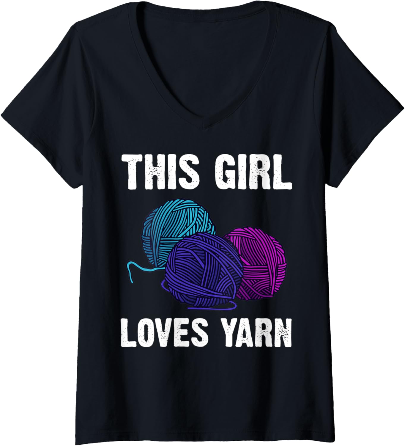 Womens Funny Knitting Gift For Girls Kids Crochet Yarn Thread V-Neck