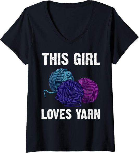 Womens Funny Knitting Gift For Girls Kids Crochet Yarn Thread V-Neck