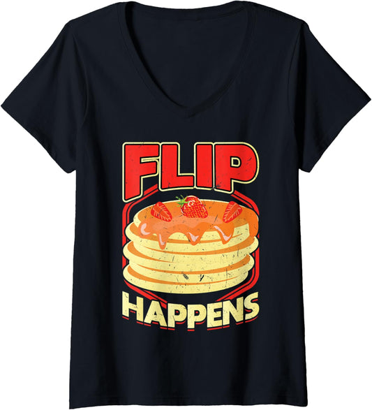 Womens Flip Happens - Pancake Maker V-Neck