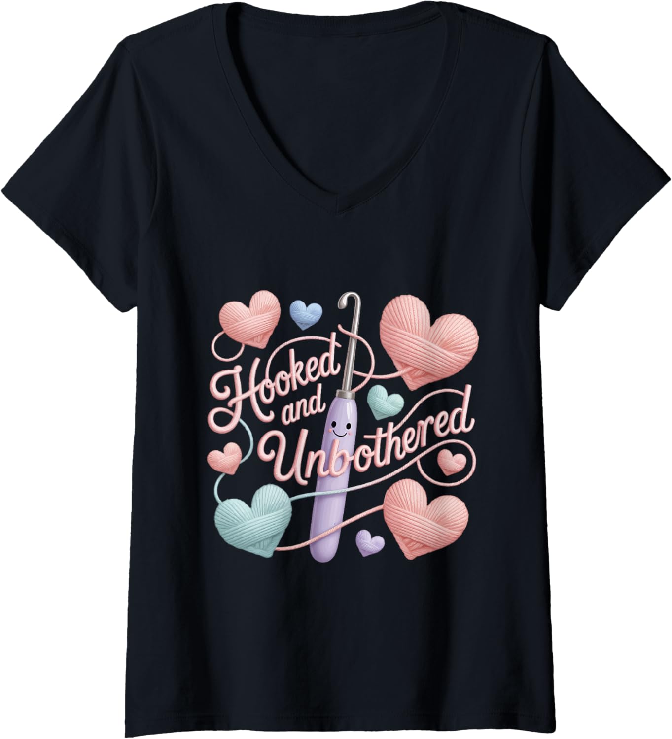 Womens Hooked and Unbothered Chill Crochet Mood Yarn Lover Crafters V-Neck