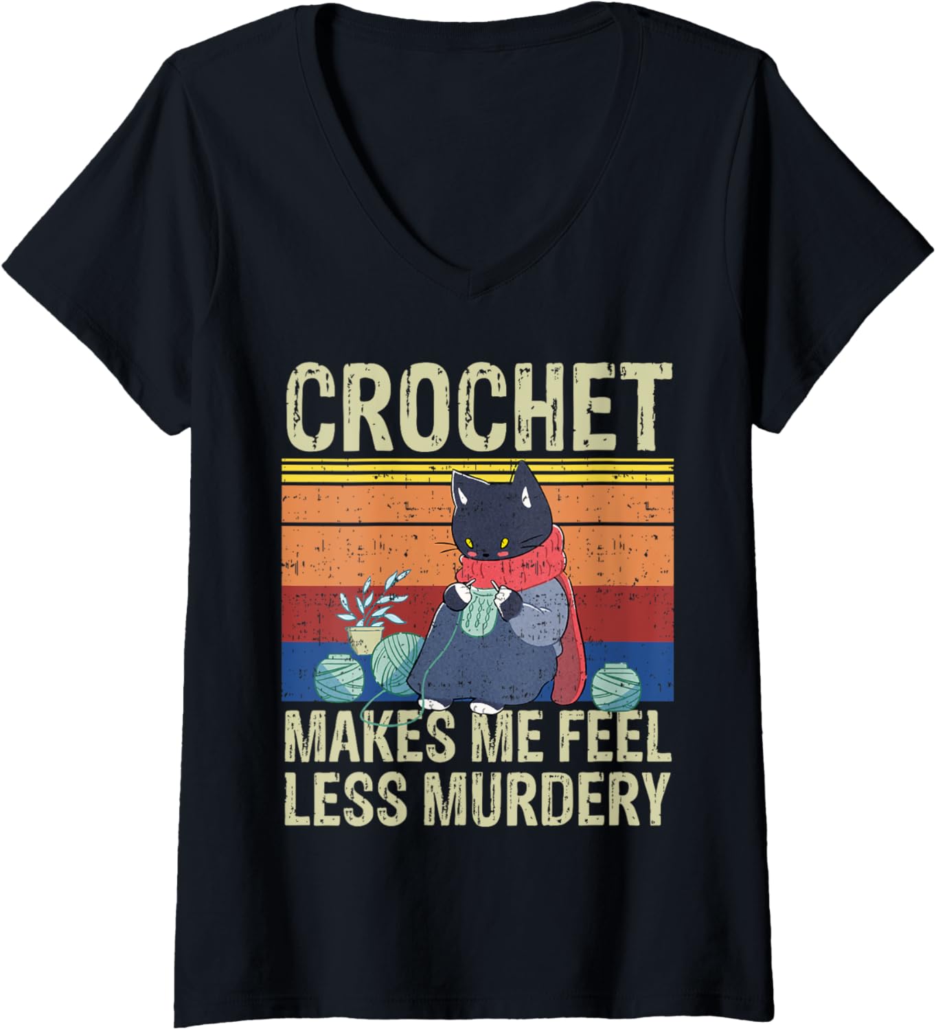 Womens Grumpy Crochet Cat Funny Knitting Yarn Lovers Crochet Mom V-Neck