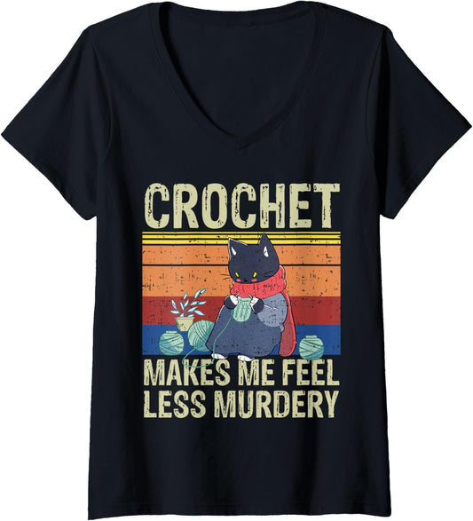 Womens Grumpy Crochet Cat Funny Knitting Yarn Lovers Crochet Mom V-Neck