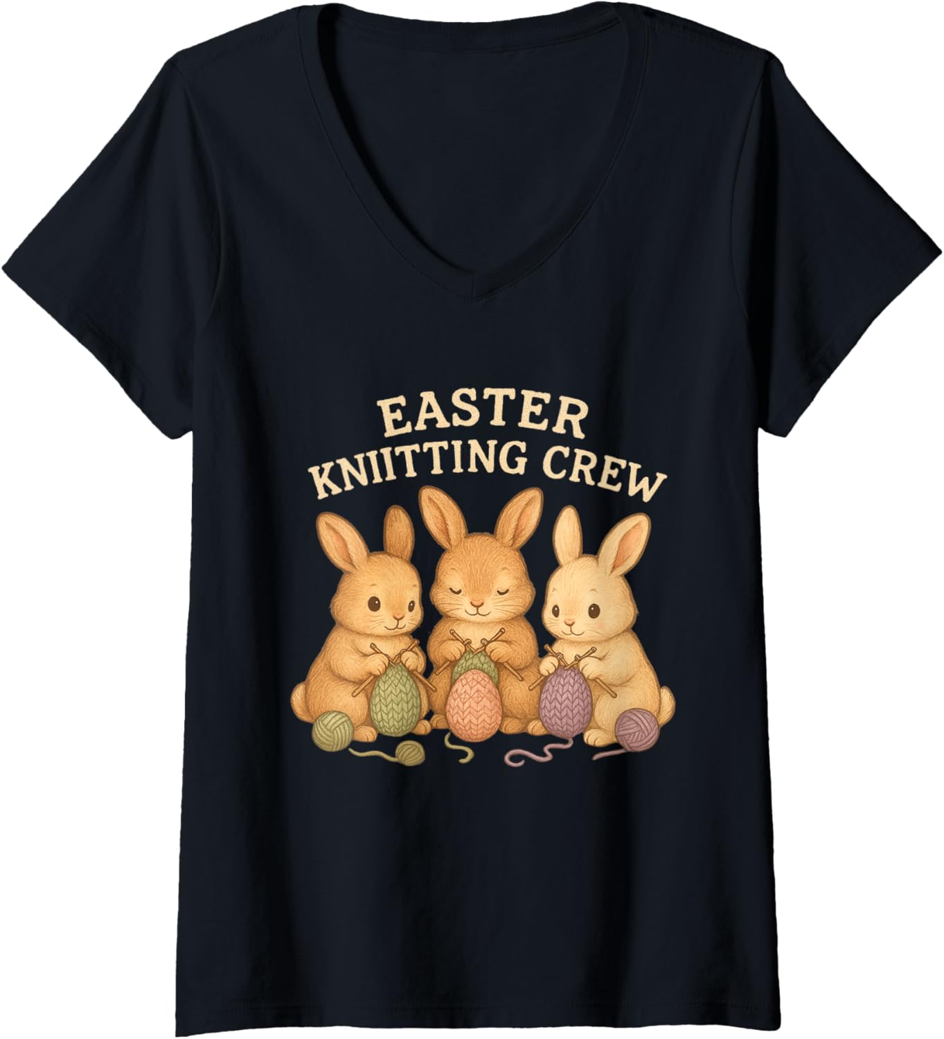 Womens Easter Knitting Crew Bunny Hobby Fantasy Yarn Lovers V-Neck
