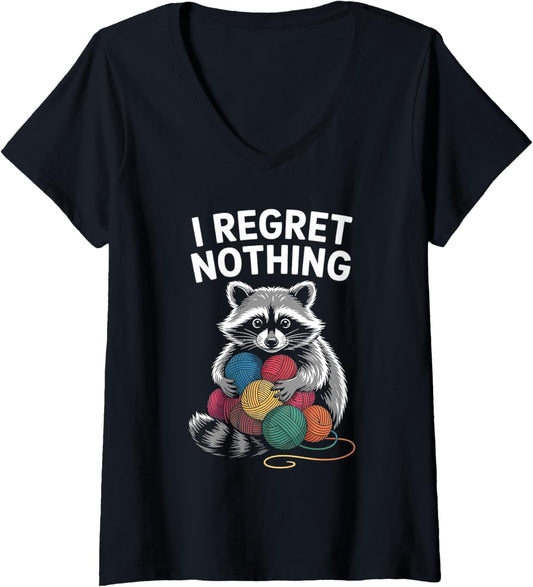 Womens I Regret Nothing Funny Raccoon Lovers Yarn Lover Men Women V-Neck