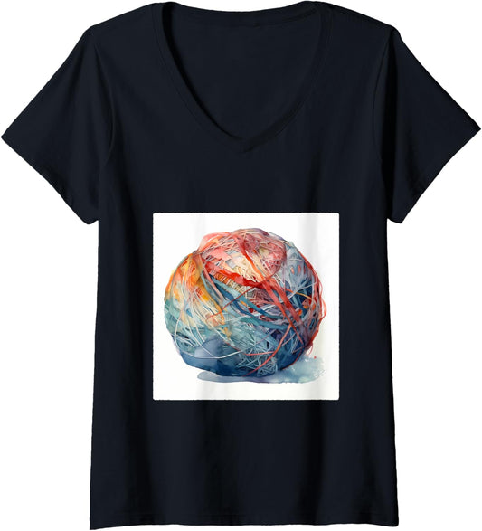 Womens A Ball Of Yarn Unraveling. String, Unwinding V-Neck