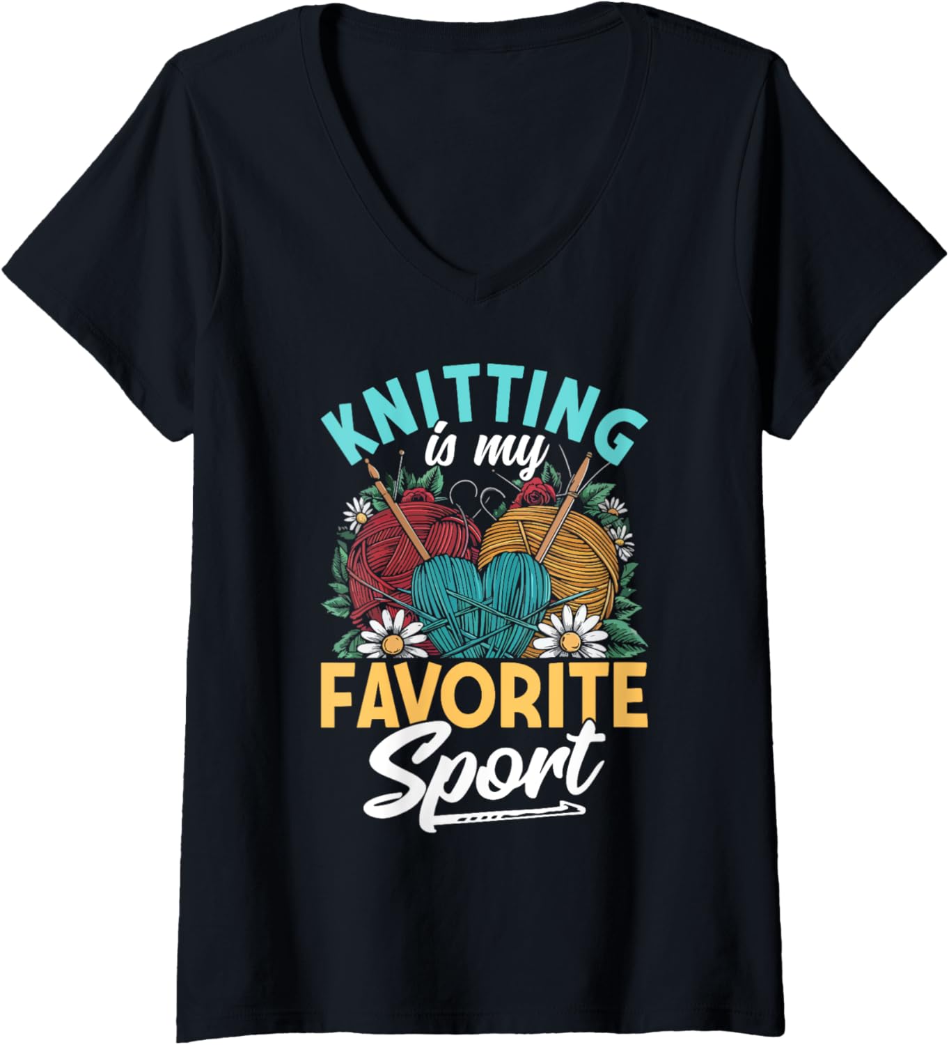 Womens Knitting Is My Favorite Sport Knitting Knitter Yarn Lover V-Neck