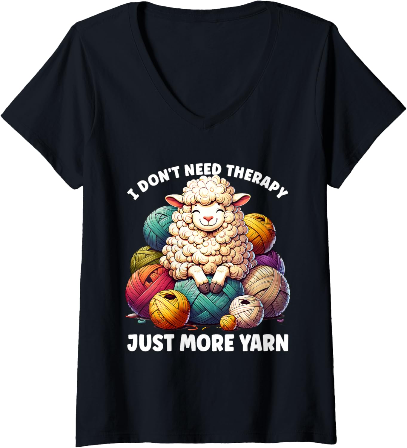 Womens Wool Lover Hnadmade Crochet Sheep Need More Yarn Knitting V-Neck