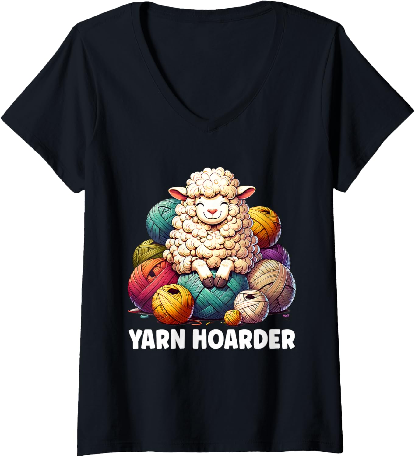 Womens Wool Lover Handmade Crochet Sheep Yarn Hoarder Knitting V-Neck