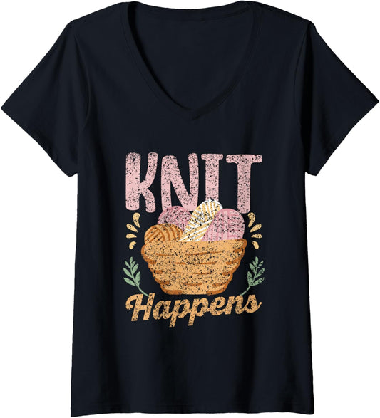Knit Happens Knitter Yarn Hobby Knitting V-Neck