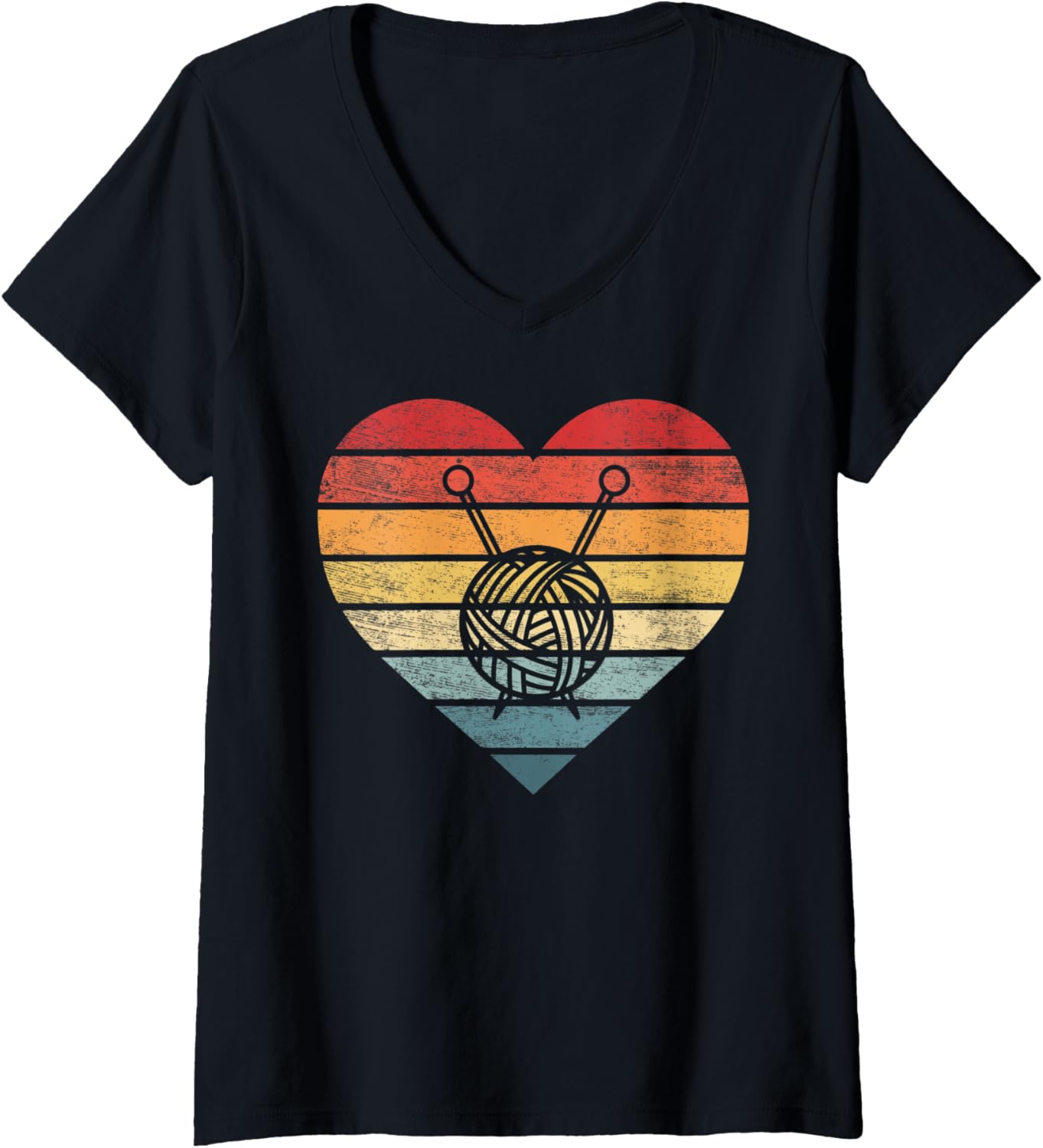 Womens Knitting Crochet Lover Gifts Retro Sunset Yarn Funny Knitter V-Neck