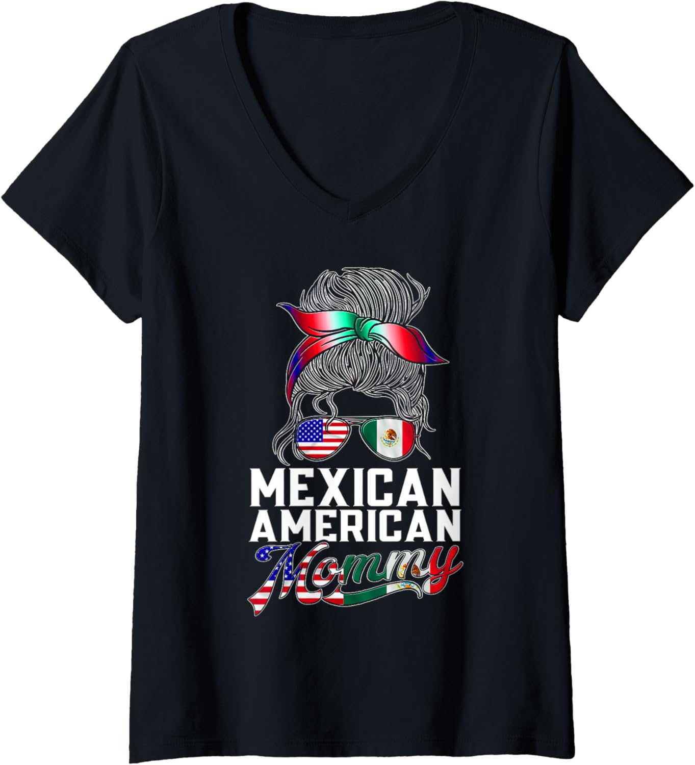 Womens Mexican American Mommy Mexico Usa America Mexican American V Neck