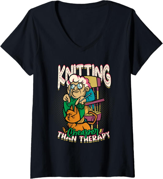 Womens Knitting Yarn Knitter Needles V-Neck