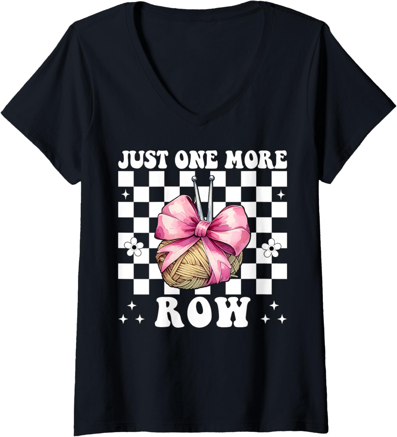 Womens Just One More Row Crocheting Crocheter Knitting Yarn Girl V-Neck