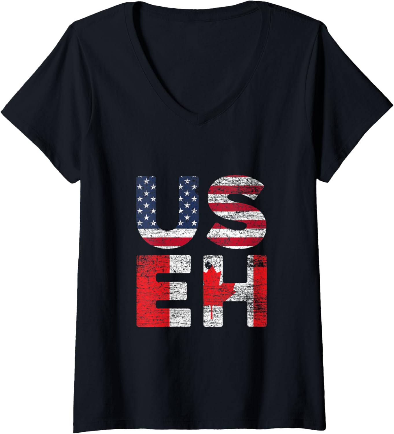 Womens Canadian Pride American Usa Useh Us Flag Canada V Neck