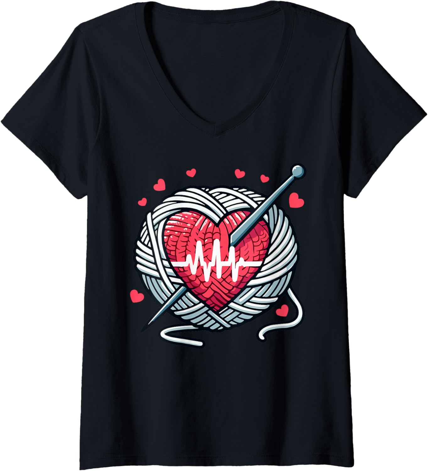 Womens Heartbeat Yarn Knitting Lover Craft V-Neck
