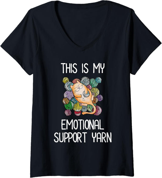 Womens This is My Emotional Support Yarn V-Neck