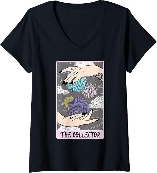 Womens The Collector Crochet Tarot Card Knitter Knitting Yarn Lover V-Neck