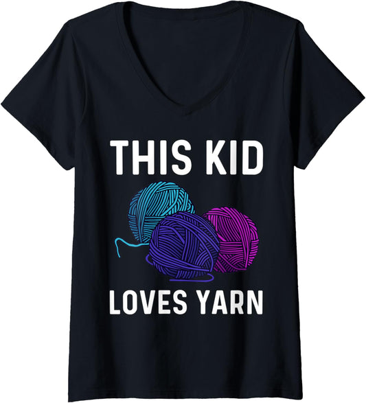 Womens Funny Knitting Gift For Kids Girls Boys Crochet Yarn Cloth V-Neck