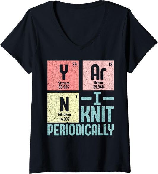 Womens Funny I Knit Yarn Periodically Crochet - Scientist Knitting V-Neck