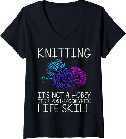 Womens Funny Knitting Gift For Men Women Crochet Yarn Thread V-Neck