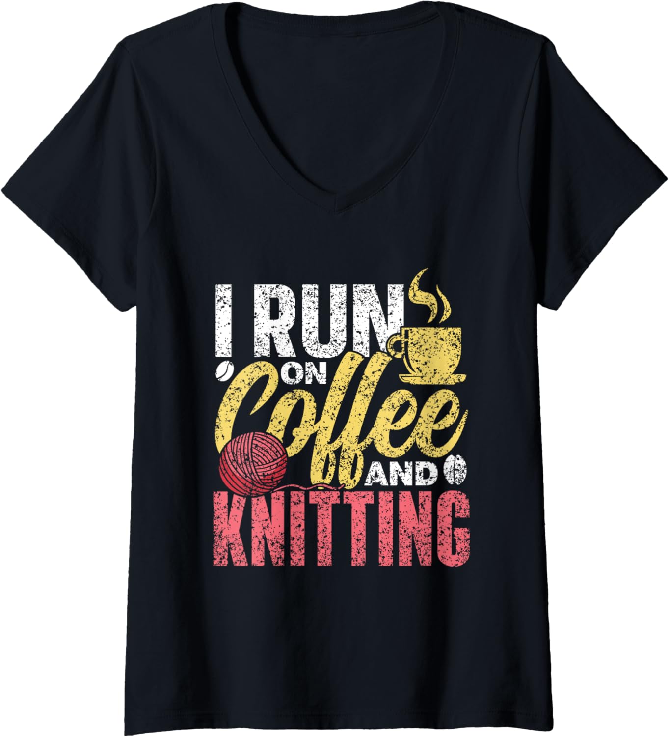 I Run On Coffee And Knitting Knitter Yarn Knit Knitting V-Neck