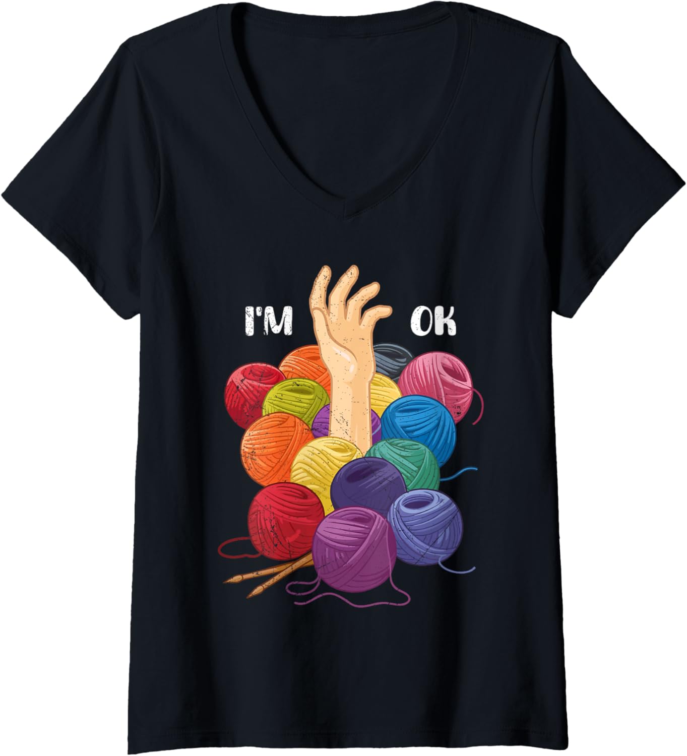 Womens Yarn Collection I'M OKAY Funny Yarn Hoarder V-Neck