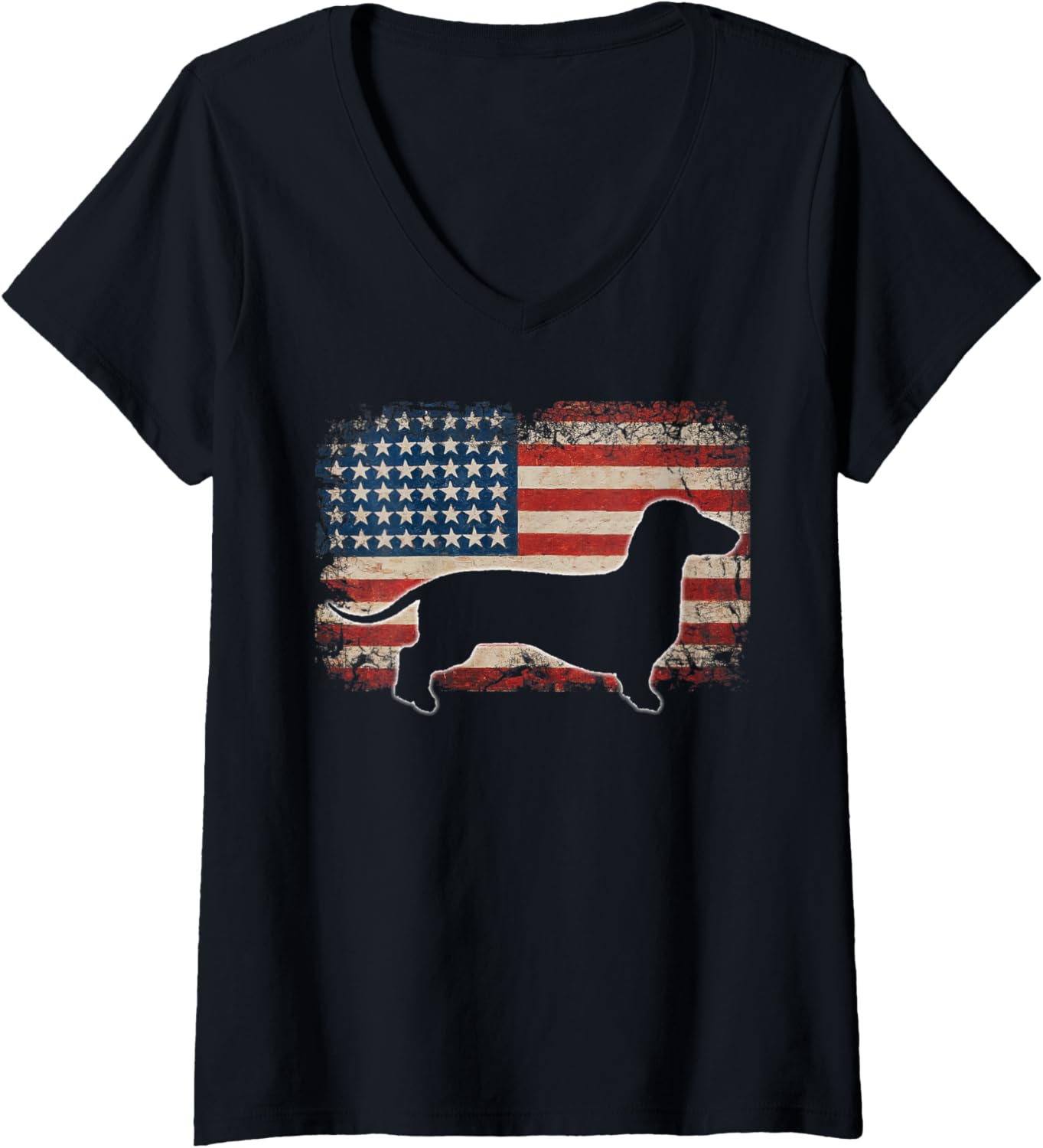Womens Dachshund Doxin Weiner Dog American Flag V Neck
