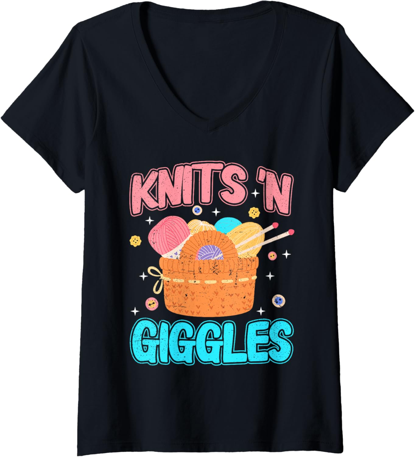Womens Knits 'n Giggles Funny Yarn Knitting Women V-Neck