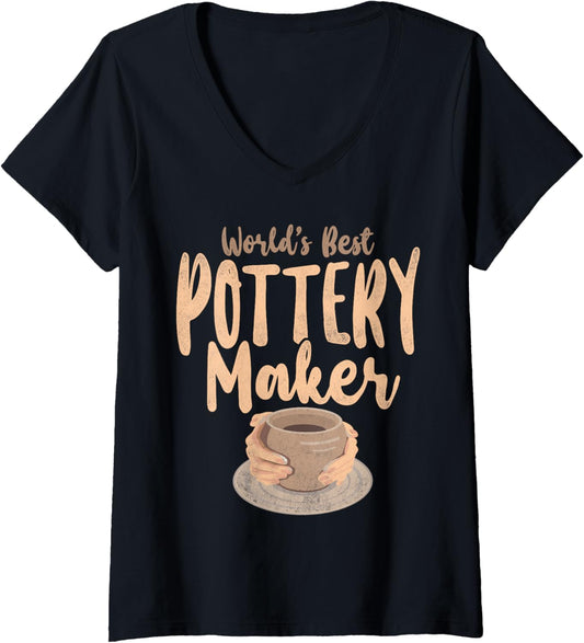 Womens Pottery Ceramics Artist World's Best Pottery Maker V-Neck