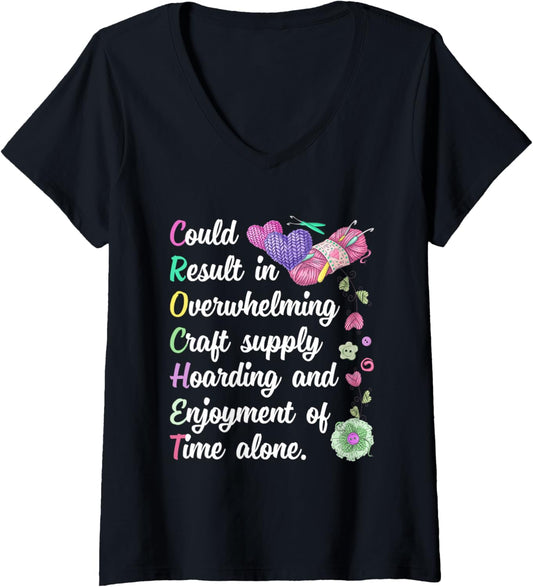 Womens Funny Knitting Crocheting Yarn Quotes V-Neck