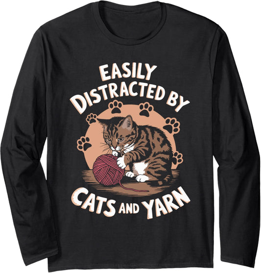 Crocheting Cats And Yarn for Seamstress Feline Owners Long Sleeve