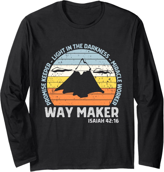 Vintage Sunset Way Maker Miracle Worker Promise Keeper Long Sleeve
