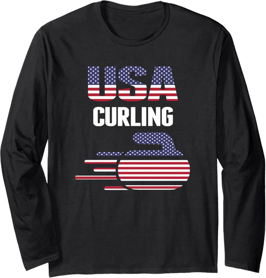 Usa Team Curling Rock Jersey Vintage Winter Sports Lovers Long Sleeve